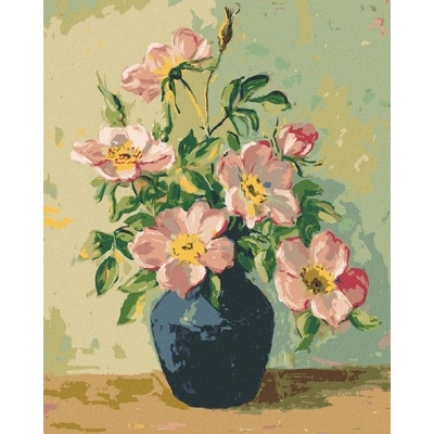 Zuty Malování Podle Čísel Růžové Květiny V Modré Váze 80 x 100 Cm Plátno 8596530071341