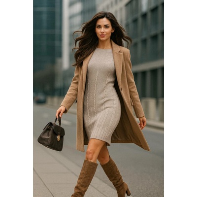 Fashionweek dámske svetrové šaty pletené šaty NB6690 béžová