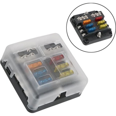 Distribuční blok - 6 pojistek, kladný i záporný pól /pojistkový držák/