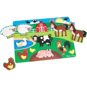 Melissa & Doug Дървен пъзел с дръжки Melissa & Doug - Ферма, 8 части (19050) - baby