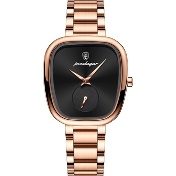 Poedagar Дамски часовник Poedagar CS1894, неръждаема стомана, розово злато, черен циферблат (CS1894)