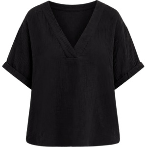 Seafolly Дамска тениска Seafolly Women's Double Gauze V-Neck Top T-shirt - Black - размер XS (916-7410-0111)