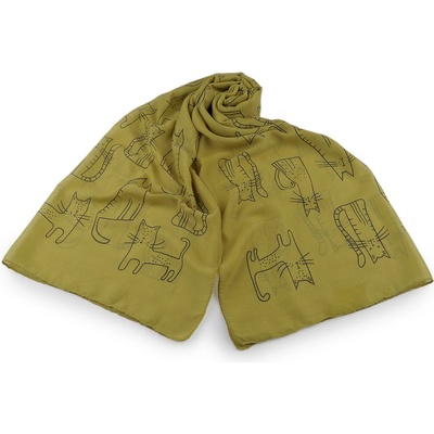 Letní šátek / šála kočky 4 zelená khaki sv.