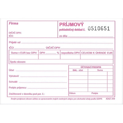 Igaz 310 Príjmový pokl.dokl. s DPH A6 číslov.samoprep.