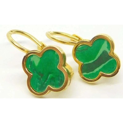 Klenoty Budín dámské zlaté náušnice se zelenými kameny malachit HK2274