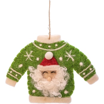 Sass & Belle Текстилна ръчно изработена коледна украса 12 cm Santa Jumper - Sass & Belle (HOBXM188)