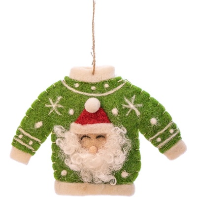 Sass & Belle Текстилна ръчно изработена коледна украса 12 cm Santa Jumper - Sass & Belle (HOBXM188)
