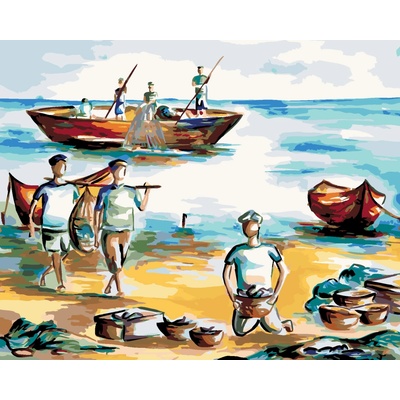 ZUTY Malování podle čísel RYBÁŘI NA POBŘEŽÍ Rozměr 80 x 100 cm Rámování bez rámu a bez vypnutí plátna