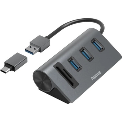 HUB USB 5 порта 3x USB-A SD microSD вкл. USB-C адаптер (HAMA-200140)