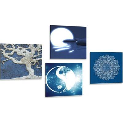 Set obrazů Feng Shui v modrém provedení - 4x 40x40