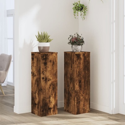 vidaXL Стойки за растения 2 бр опушен дъб 25x25x80 см инженерно дърво (852946)