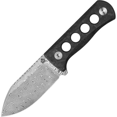 QSP Knife Canary Neck Knife Laminated Damascus, Blue shredded CF QS141-L