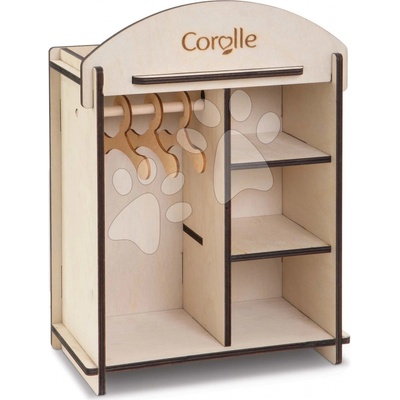 Corolle Šatní skříň Wooden Dressing Room pro 30–36 cm panenku a 3 ramínka dřevěná