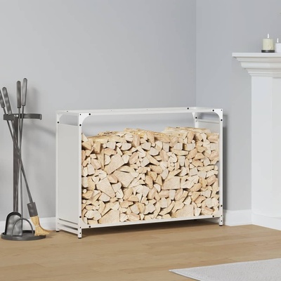 vidaXL Стойка за дърва, бяла, 90x28x65 см, студеновалцувана стомана (864204)