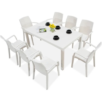 BICA Техноратанови мебели комплект за 8 души Houston/Indiana, бели Bica (BC9094BL-8x9093BL)