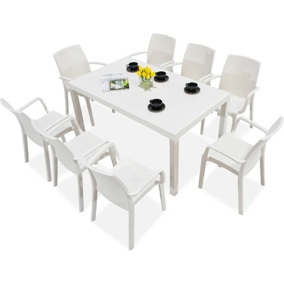 BICA Техноратанови мебели комплект за 8 души Houston/Indiana, бели Bica (BC9094BL-8x9093BL)