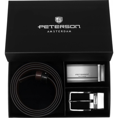 Peterson Pásek pánský kožený oboustranný černý bronz 2 vyměnitelné přezky
