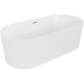 Mexen Paola свободностояща вана рифелованa 150 x 75 cm, бяла мат, преливник златист четкан - 52721507501-55 (52721507501-55)