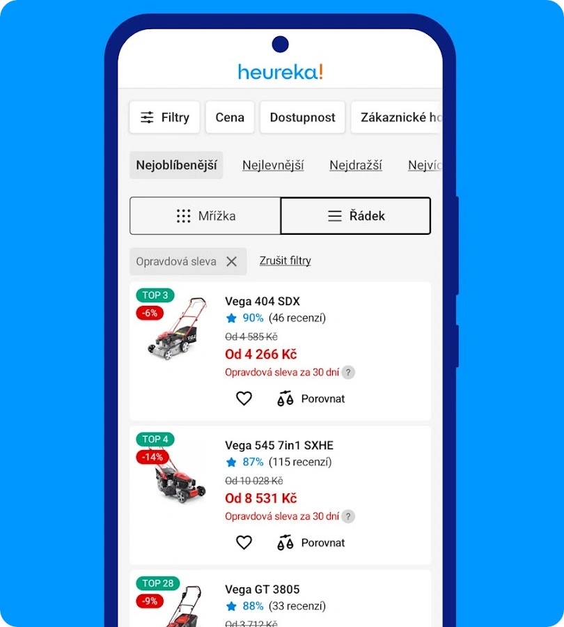 Vybírejte levněji v mobilní aplikaci Heureka