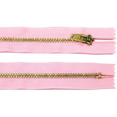 Kovový zip no.3 nerozepínací 14cm světle růžový (zlaté zoubky)