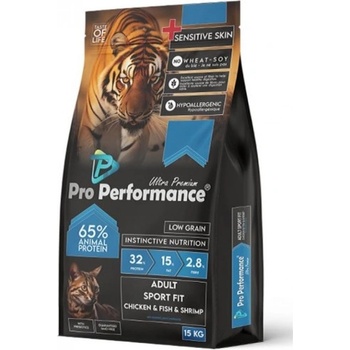 Pro Performance Sport Fit Chicken & Fiish & Shrims - пълноценна суха храна за израснали котки с пиле и риба, 15 кг - Турция - 125058