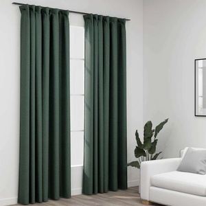 Pure Line Home Завеси с ленена текстура в цвят зелен с перделък, 2 бр. , 140 x 225 см