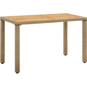 vidaXL Градинска маса, бежова, 123x60x74 см, полиратан и акация масив (316797)