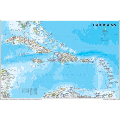 National Geographic Karibik - nástěnná mapa 90 x 60 cm Varianta: bez rámu v tubusu, Provedení: laminovaná mapa v lištách