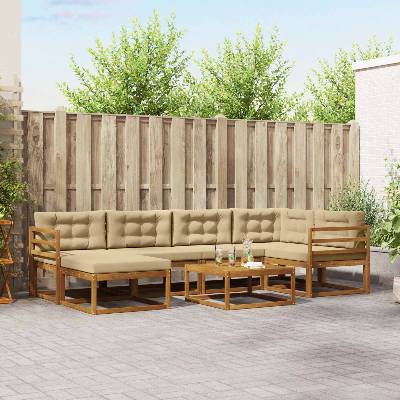 vidaXL Комплект дивани за открито 7 pcs Натурален и Бежов (3367846)