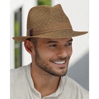 Krumlovanka letní klobouk Trilby Fa-38042 hnědo-bežová melanž