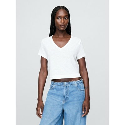 GAP Ленено кроп тениска GAP GAP | Byal | ЖЕНИ | M