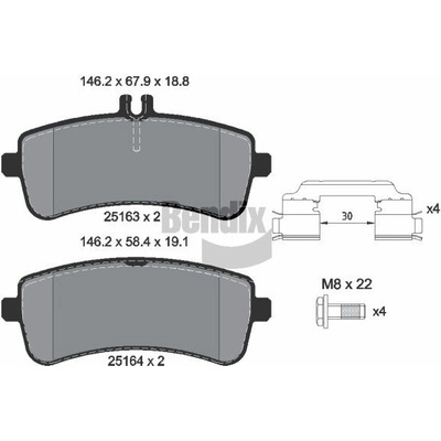 Sada brzdových destiček, kotoučová brzda BENDIX BPD2228