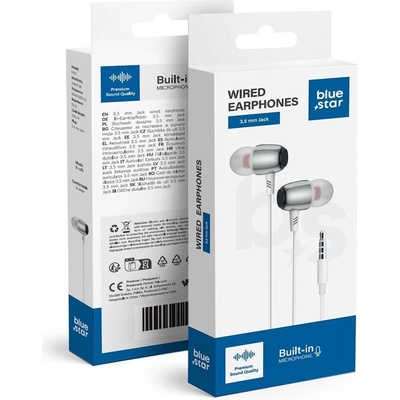 Blue Star Wire Earphones Jack 3,5 mm With Microphone M09 1,2 M White
