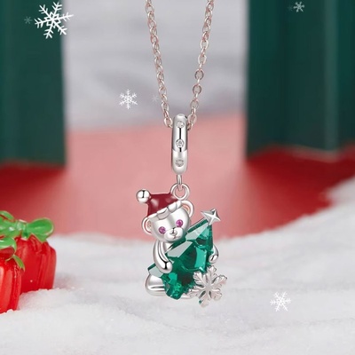 Grace Silver Jewellery Stříbrný vánoční náhrdelník medvídek se stromečkem NH-BSC1065/124 Stříbrná