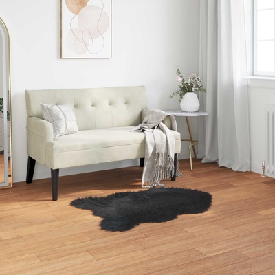 vidaXL Изкуствена овча килим TAFALLA Черно 80 x 120 cm Полиестер (42021586)