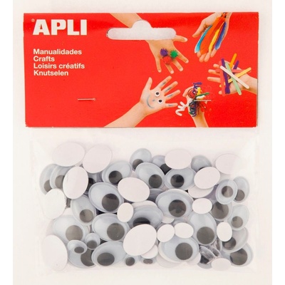 Oválné oči Apli Moving eyes, mix velikostí, samolepicí, černé, 100 ks