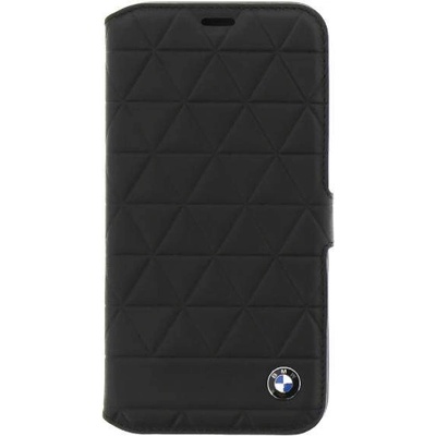 BMW Signature Leather Booktype Case - кожен калъф (естествена кожа), тип портфейл за iPhone XS, iPhone X (черен)
