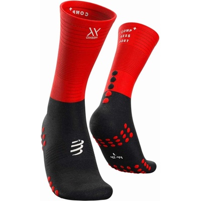 Compressport Mid Compression ponožky čierna červená T1