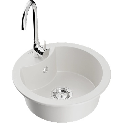 Mexen Diego гранитна мивка с 1 отделение с кухненски смесител Telma, бял - 6512-20-670200-00 (6512-20-670200-00)