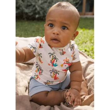 Mayoral Комплект къс деним панталон и шарена тениска с палми за бебе момче Майорал