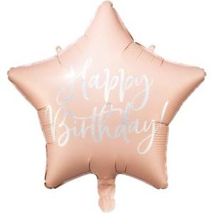 Party Deco Фолиев Балон "Happy Birthday", 40 см, Светло Розов (FB93-081PJ)