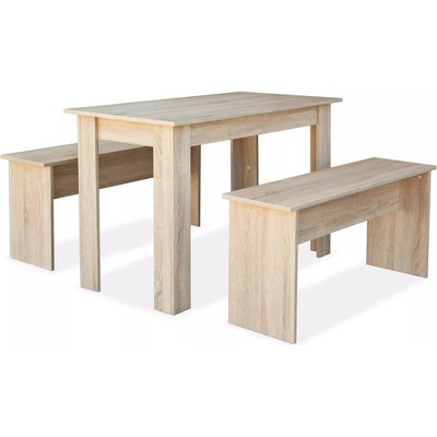 vidaXL Jedálenský stôl a lavičky z drevotriesky 3 kusy dubová farba