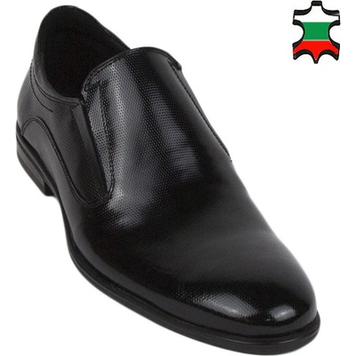 Български обувки Мъжки обувки от черен естествен лак с ластик 33638