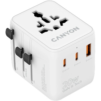 CANYON Универсален адаптер за пътуване CANYON OnTour 20, EU/UK/US/AUS 20W White (CNS-TA20W1005W)