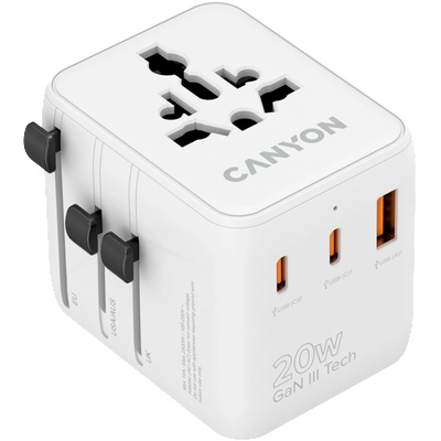CANYON Универсален адаптер за пътуване CANYON OnTour 20, EU/UK/US/AUS 20W White (CNS-TA20W1005W)