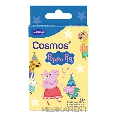 Hartmann Cosmos Peppa Pig vodeodolná detská náplasť na rany 3 veľkosti 12 ks