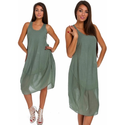 Fashionweek módne letné bavlnené šaty Boho Italy TC665 Khaki
