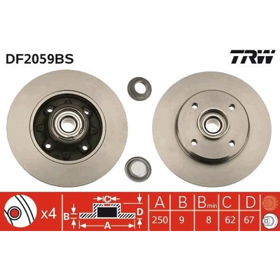 TRW Brzdový kotúč plny Ø250mm DF2059BS