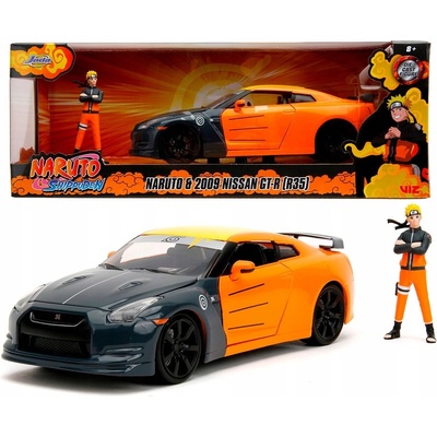 Jada Autíčko Nissan GT-R 2009 kovové s otvárateľnými časťami a figúrka Naruto dĺžka 20 cm 1:24