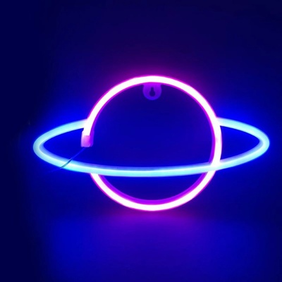 Aca Lighting Neonová lampička Saturn, 3× AA baterie/USB kabel, IP20, modrá a růžová barva
